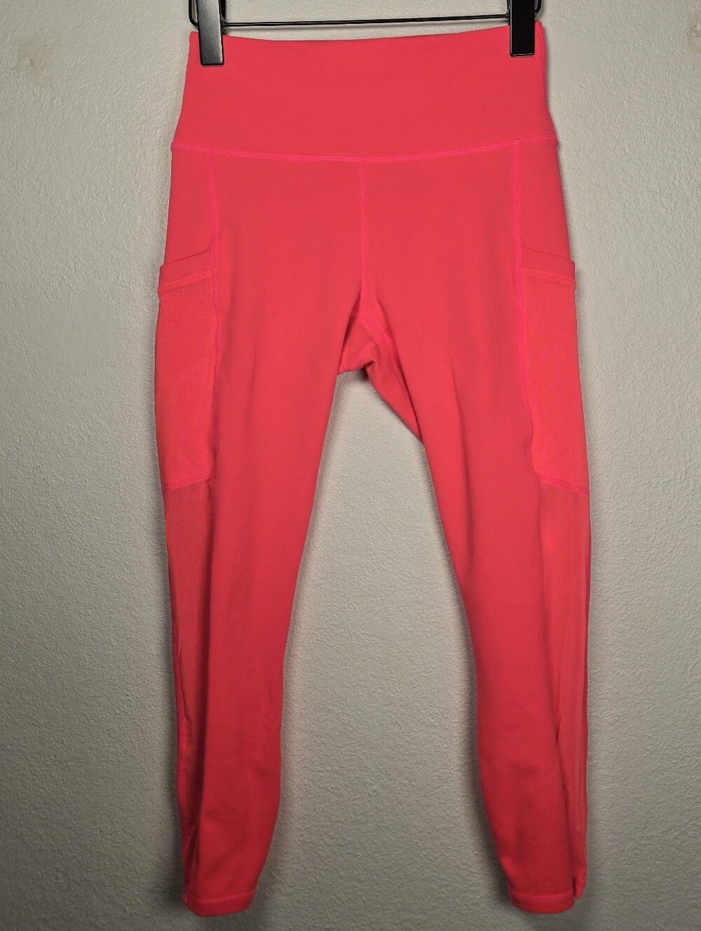 Fabletics Neon Coral Pink Powerhold High Waisted Mesh Pocket Leggings XS
